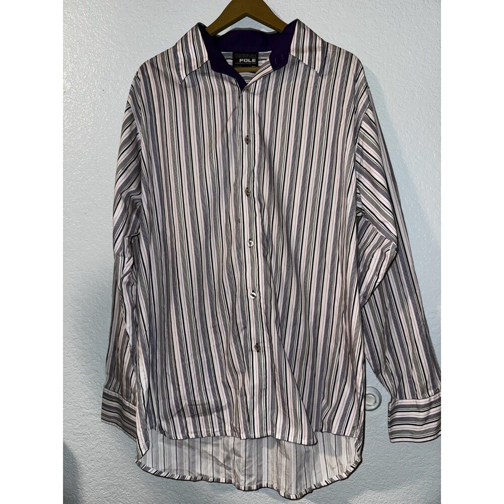 South Pole Authentic Collection Shirt Mens XL Striped Button Up Purple Y2K Style